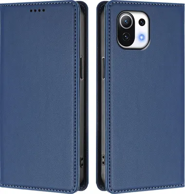 Image de Étui en cuir pour Xiaomi Mi 11 Lite, étui à rabat magnétique en cuirPolyuréthaneavec support, bleu foncé