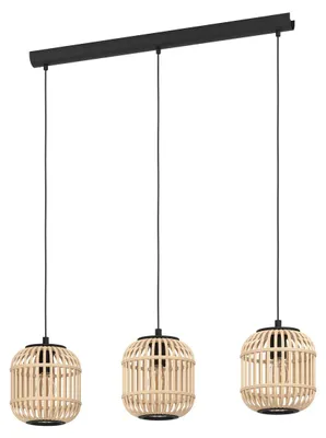 Image de Suspension EGLO Bordesley, suspension à 3 ampoules, style vintage, naturel, bohème, hygge, suspension, lampe de table à manger, lampe de salon, E27