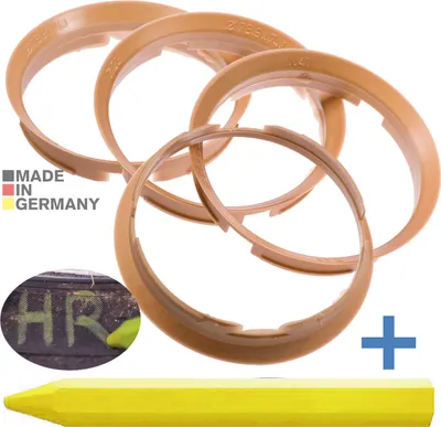 Produktbild von 4X Zentrierringe 76,9 x 74,1 mm Messing Felgen Ringe + 1x Reifen Kreide Fett Stift