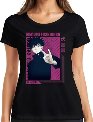 Zdjęcie produktu dla Jujutsu Kaisen Megumi Fushiguro Anime Aesthetics Fan Gift Vintage Ladies T-Shirt, Czarny, L