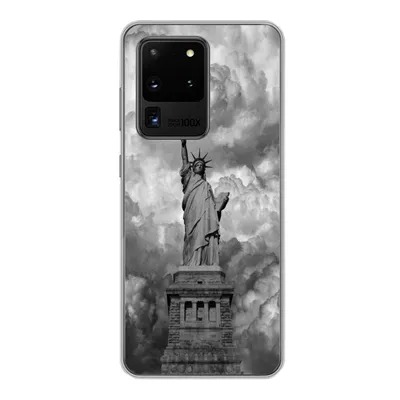 Produktbild von MuchoWow® Handyhülle Schutzhülle Hülle für Samsung Galaxy S20 Ultra Freiheitsstatue in New York an einem bewölkten Tag in schwarz-weiß Silikon Softcase Handy Hülle - Karteninhaber