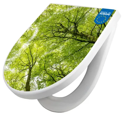 Zdjęcie produktu dla Deska sedesowa z mechanizmem powolnego opadania, kształt litery D, motyw „Między drzewami” [TDW3 12873]