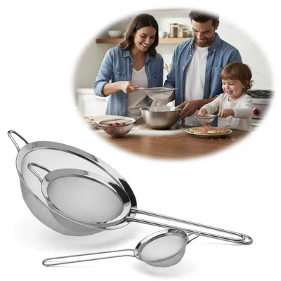 Produktbild von Ls-LebenStil Edelstahl Siebe 3´er Set 8cm 14cm 20cm Küchensiebe mit Aufhängeösen
