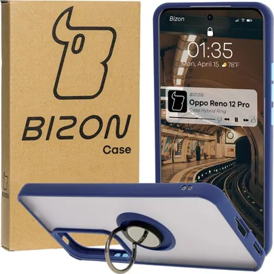 Produktbild von Bizon Case Hybrid Ring Fingerring Hülle für Oppo Reno 12 Pro, Rauch mit marineblauem Rahmen