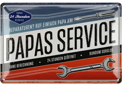 Produktbild von Blechschild PAPAS SERVICE, Schild Werkstatt Papa, Geburtstagsgeschenk oder Vatertagsgeschenk Schild für Vater, lustige retro Deko mit Spruch