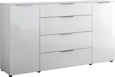 Produktbild von Sideboard - 180 x 99 cm - 2 Türen - 4 Schubladen - Weißglas - Weiß matt