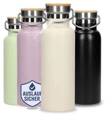 Produktbild von Edelstahl Trinkflasche 500 ml - doppelwandige Isolierflasche ist auslaufsicher & hält Getränke stundenlang kühl - beige