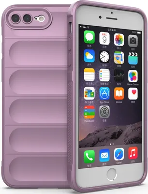 A purple iPhone 8 Plus case is shown next to an iPhone 8 Plus.