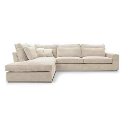 Produktbild von BEAUTYSOFA | Designer - Ecksofa PARMA, L-Form Eckcouch mit Ottomane links, Modernes Sofa Velours Soft Touch in Creme mit Kissen