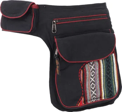 Produktbild von Stoff Sidebag, Bauchtasche, Goa Gürteltasche - Schwarz/rot, Uni - Erwachsene, Baumwolle, 25*15*8 cm, Festival- Bauchtasche Hippie