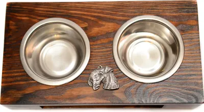 Immagine prodotto di Lakeland Terrier - Supporto in legno con ciotole per cani, ciotole in acciaio inossidabile, regalo per l'adozione di un cane del marchio Art-Dog