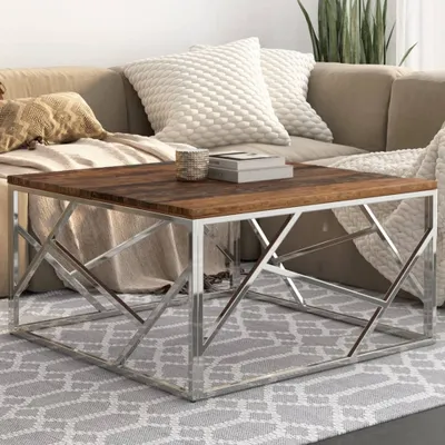 Produktbild von Couchtisch Wohnzimmertisch, moderner Stil, Silbern Edelstahl und Massivholz 349949