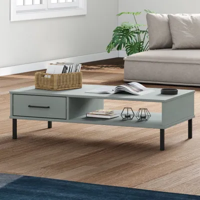 Produktbild von The Living Store Couchtisch OSLO mit Metallbeinen Grau Massivholz Kiefer