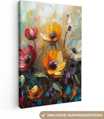 Produktbild von Leinwand Bilder 80x120 cm - Blumen - Malerei - Kunst - Modern, Bilder, Deko, Wanddeko, Leinwand Bilder