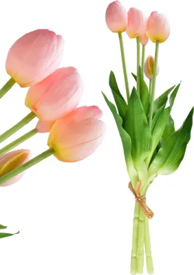 Image de Bouquet de fleurs en silicone VIRIDIS, bouquet de tulipes, 40 cm, rose, 5 pièces