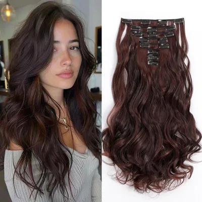 Immagine prodotto di Clip-in, extension per capelli, 8 ciocche ondulate, 45 cm, colore marrone scuro e marrone castagna
