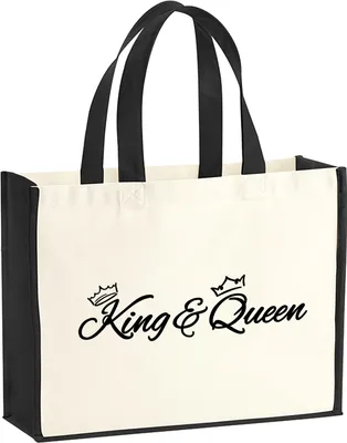 Produktbild von Huuraa Jutetasche King & Queen Krone 21 Liter Black Jute und Baumwolle Einkaufstasche Geschenkidee