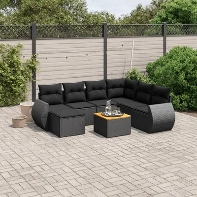 Produktbild von 8-tlg. Garten-Sofagarnitur mit Kissen Schwarz Poly Rattan 3257448