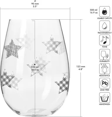 Produktbild von KROSNO Star Weißweingläser ohne Stiel 6er-Set 500 ml mit silbernem Stern – handgemachte Glas-Weingläser für Weißwein, elegantes Design für Tisch & Anlässe