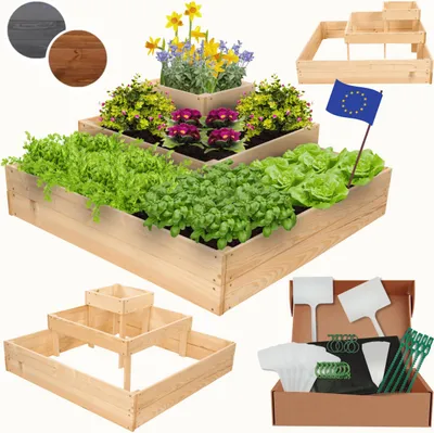 Produktbild von MODO24 Hochbeet Holz, Pflanzkasten, Massivholz, Kiefer, Kräuterbeet, Blumenkasten, Garten, Terrasse, 36x92x92 cm, Natur, ZP08