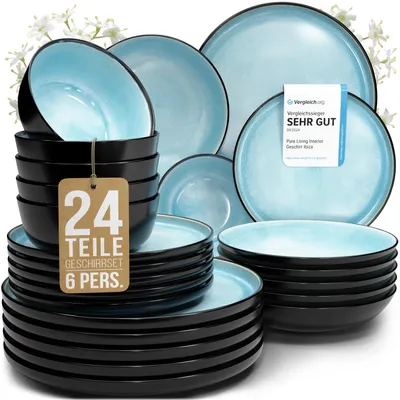Produktbild von PURE LIVING Geschirrset Ibiza aus Steingut, 24-tlg., für 6 Personen, Aquamarin