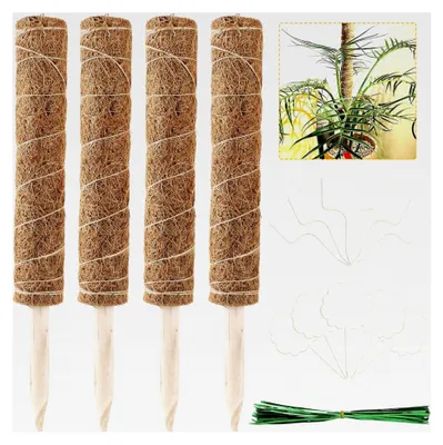 Produktbild von Moosstab Rankhilfe mit 10 Pflanzenschildern, 50 Kokosstäben, 4 Stück 40 cm für Haus und Garten