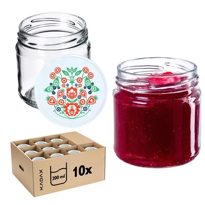 Produktbild von KADAX Einmachgläser mit Deckel "Lerma", Einweckgläser, 200 ml, Deckel mit Folkloremuster, 10 Stück