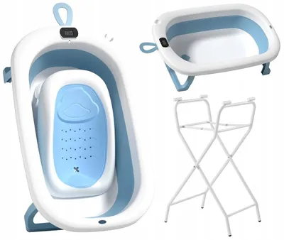 Immagine prodotto di Vaschetta per neonati - Vaschetta da bagno 85x47x21,5 cm - Vaschetta pieghevole blu - per bambini - con termometro, sdraietta, supporto
