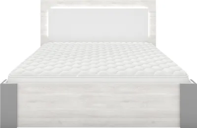 A front view of a bed frame with a mattress.