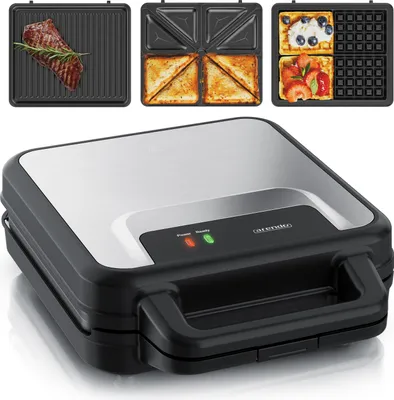Produktbild von Arendo Sandwichmaker 3 in 1, Sandwichtoaster, Waffeleisen & Kontaktgrill, Antihaftbeschichtete abnehmbare Platten, 1400 W, für Sandwich, Waffel & Grill, Panini, austauschbare Platten
