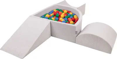 Produktbild von KiddyMoon spielplatz aus schaumstoff mit viertel eckig bällebad (300 bälle) hindernisläufe, hellgrau:gelb/grün/blau/rot/orange