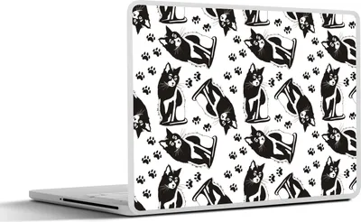 Produktbild von MuchoWow® Laptop Aufkleber Sticker Cover Muster - Katze - Schwarz - Weiß - Jungen - Mädchen - Kinder - Kind 30x22 cm - Laptop-Sticker