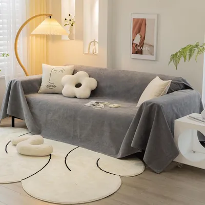 Produktbild von Sofabezug Sofaüberwurf Chenille Dunkelgrau 180x260cm
