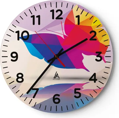 Produktbild von Wanduhr - Rund - Glasuhr - Schmetterling Illustration Grafik - 40x40cm - Schleichendes Uhrwerk - Lautlos - zum Aufhängen bereit - Dekoration Modern - Wanddekoration aus Glas - C4AR40x40-2806