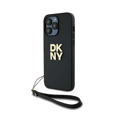 Produktbild von DKNY, Hülle für Apple iPhone 14 Pro mit Metall-Logo und Handgelenkband, Schwarz