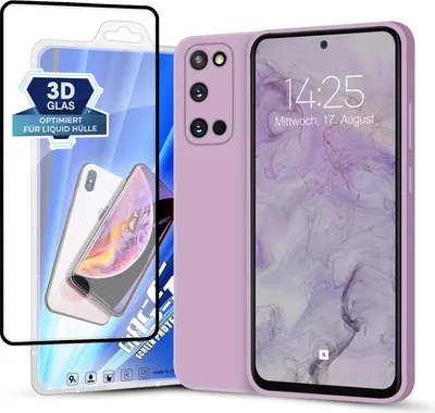 Produktbild von Hülle für Samsung Galaxy S20 mit 9H Displayglas Displayschutz Plus Case Cover Bumper Silikon Softgrip Schutzhülle Farbe: Lila