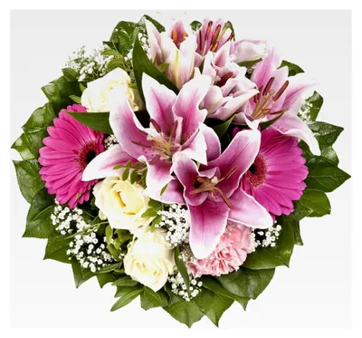 Produktbild von Blumenstrauß "Laura" mit rosa Lilien, Rosen und Gerbera
