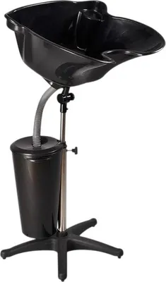 A black portable hair washing station with a water tank is shown against a white background.