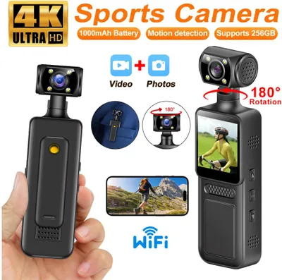 Produktbild von 4K HD Handheld-Taschenkamera 180° drehbare Mini-Kompaktkamera Tragbare Nachtsicht-Outdoor-Sportkamera