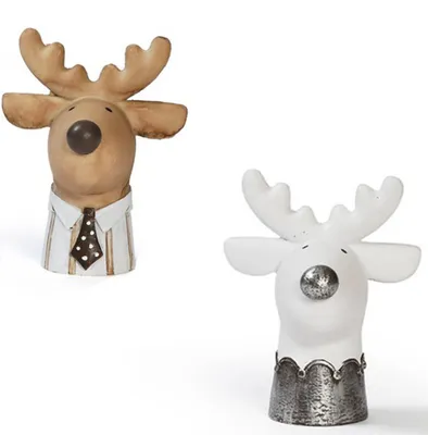 Produktbild von Elchkopf braun silber Hemd Krawatte Aufsteller Deko Elch Weihnachten Polyresin Rentier , Farbe:Braun