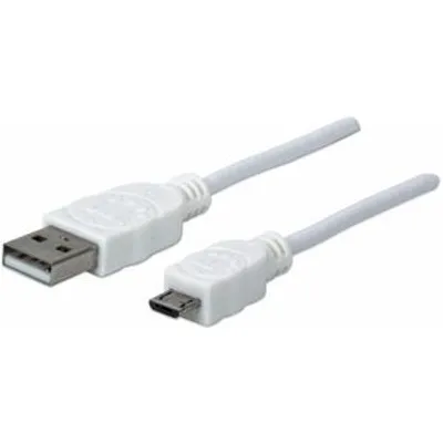 Produktbild von Manhattan Hi-Speed USB Micro-B Anschlusskabel, USB 2.0, Typ A Stecker - Micro-B Stecker, 480 Mbps, 1,8 m, weiß, 1,8 m, USB A, Micro-USB B, USB 2.0, Männlich/Männlich, Weiß
