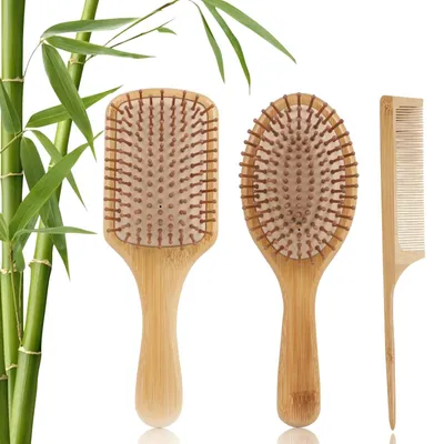 Productafbeelding van Set van 3 Bamboe Haarborstels voor Elke Haartype