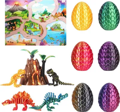 Obrázek produktu pro 3D tištěná sada hraček s dinosaury, barevné figurky dinosaurů 10 v 1 s vejcem, narozeninová dekorace a dárek pro chlapce ve věku 3-10 let
