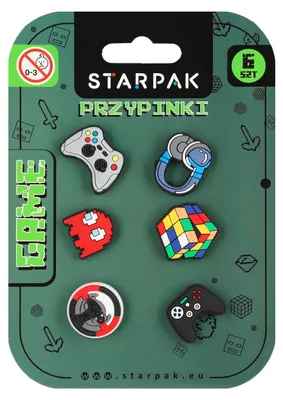 Produktbild von Gummi-Anstecker „Pins Game“, 6 Stück, Starpak-Blisterverpackung
