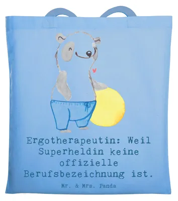 Produktbild von Mr. & Mrs. Panda Shopping Tasche Ergotherapeutin Superheldin - Sky Blue - Geschenk, Berufsalltag, Tote Bag, Geduld, Beruf, Büchertasche, Schultasche, liebevoller Spruch
