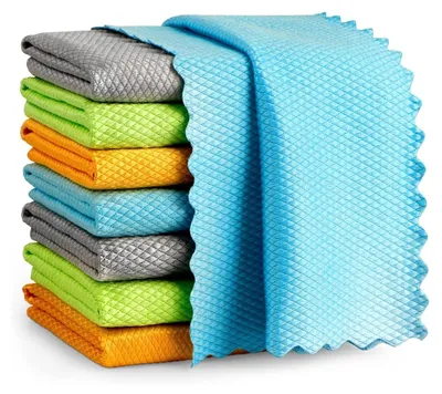 Produktbild von Mikrofasertücher Reinigungstücher 8 Stück,Fenstertuch Streifenfrei Microfasertücher Microfasertuch Autopflege Putzlappen Küche,Fischschuppen Mikrofaser-Poliertuch 30X30 cm, für Auto Küche Fenster Reinigung