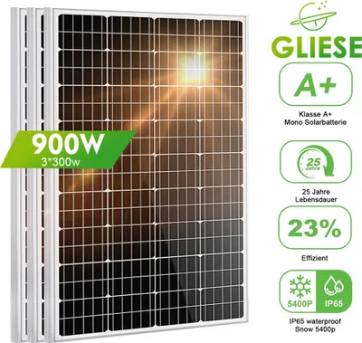 Produktbild von 900W Solarmodul Solarpanel 3x300Watt 18V PV Solarzelle Monokristallin Wohnmobil Rooftop RV