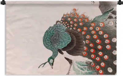 Produktbild von MuchoWow® Wandteppich Wandbehang Pfau - Japanisch - Pfauenfedern - Vintage 60x40 cm Tapisserie Dekoration Wandtuch - Wanddekorationen
