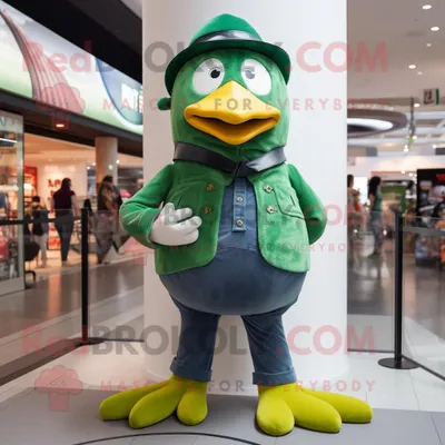 Produktbild von Grüner REDBROKOLY Pinguin Maskottchen kostüm gekleidet in Bootcut jeans und Uhren