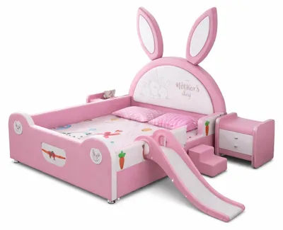 Produktbild von Rosa Kinderbett Häschen mit Rutsche und Treppe für Mädchen